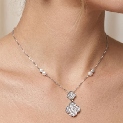 Pave Clover Drop Necklace Set