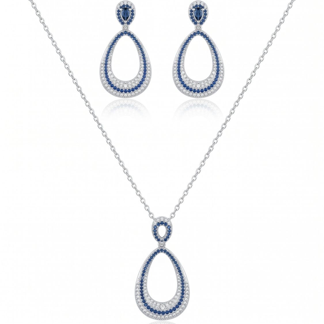 Sapphire Teardrop Halo Necklace Set