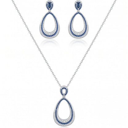 Sapphire Teardrop Halo Necklace Set