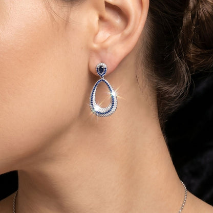 Sapphire Teardrop Halo Necklace Set