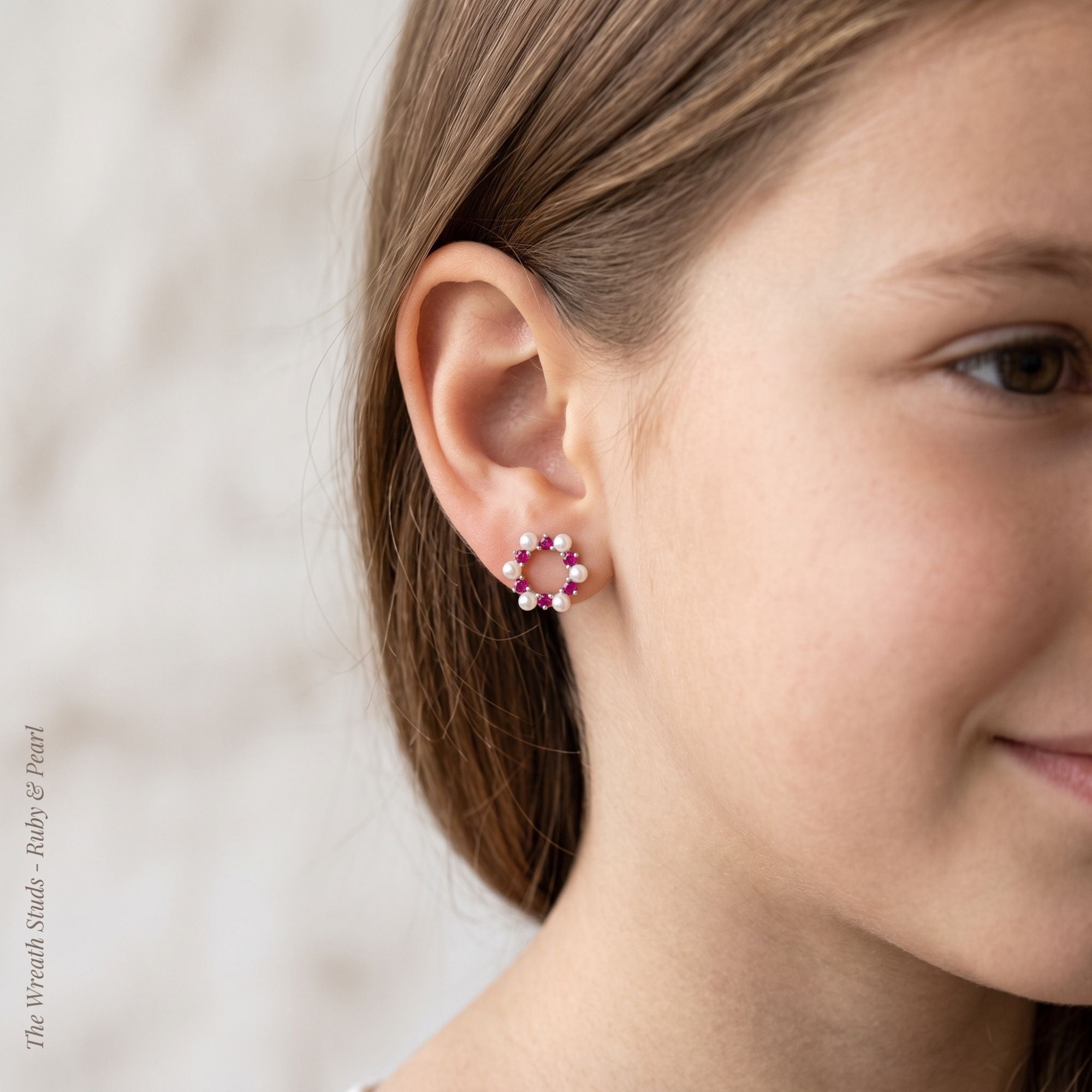 Ruby Pearl Circle Stud Earrings