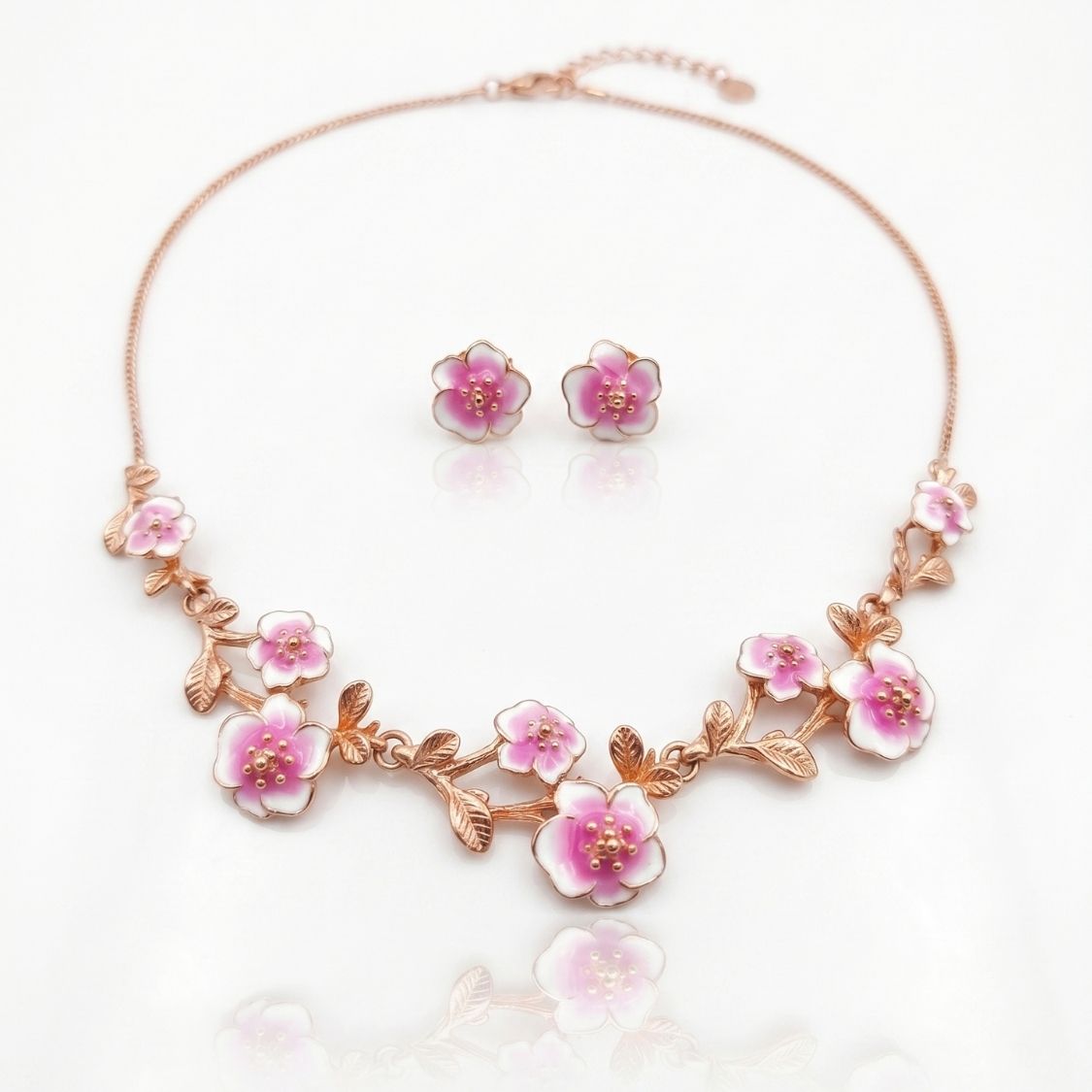Cherry Blossom Enamel Necklace Set