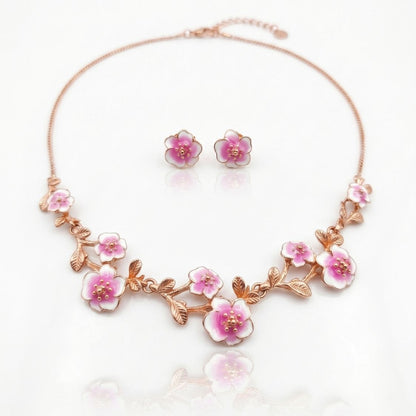 Cherry Blossom Enamel Necklace Set