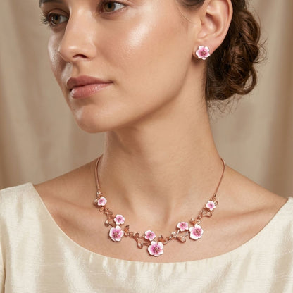 Cherry Blossom Enamel Necklace Set