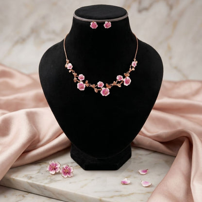 Cherry Blossom Enamel Necklace Set