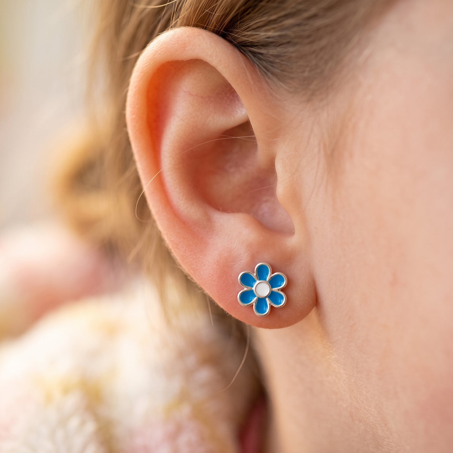 Blue Daisy Enamel Stud Earrings