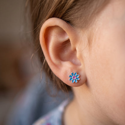 Blue Blossom Enamel Stud Earrings