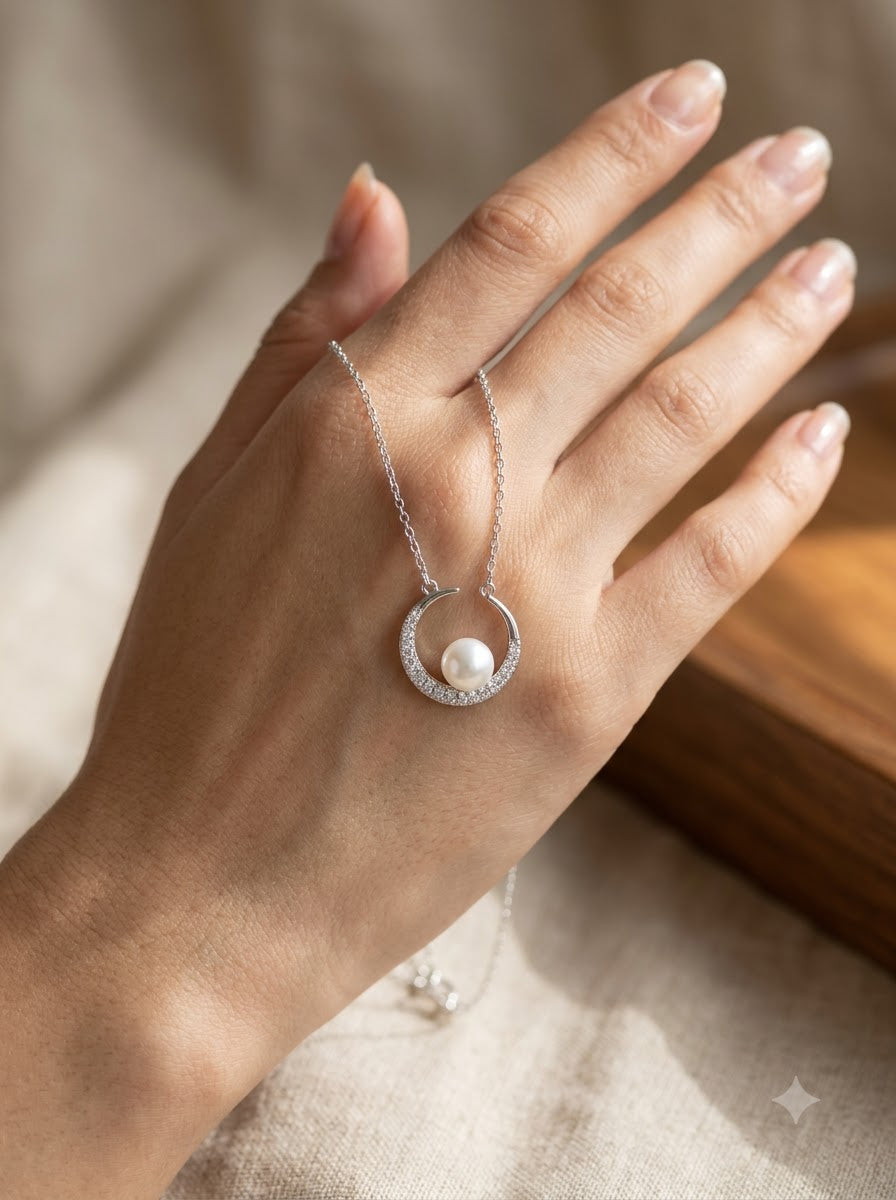 Moon Pearl CZ Necklace