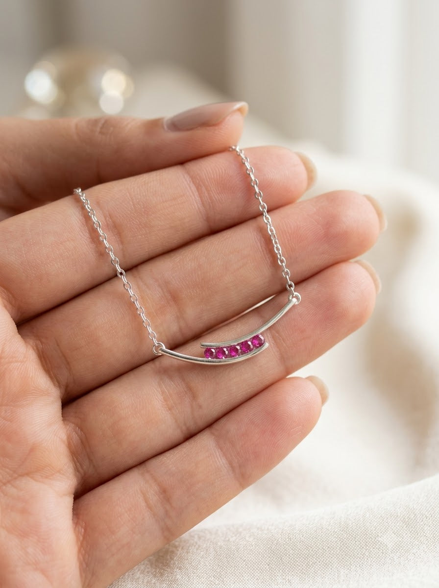 Smile Bar Pink CZ Necklace