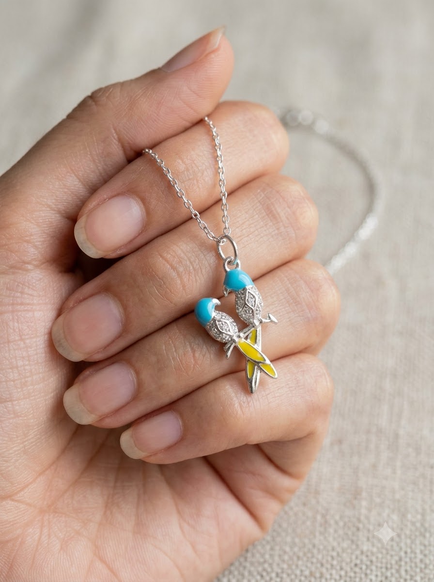 Lovebirds Enamel  Necklace