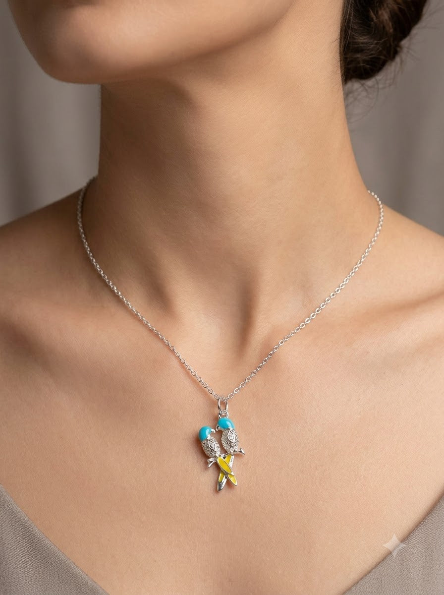 Lovebirds Enamel  Necklace