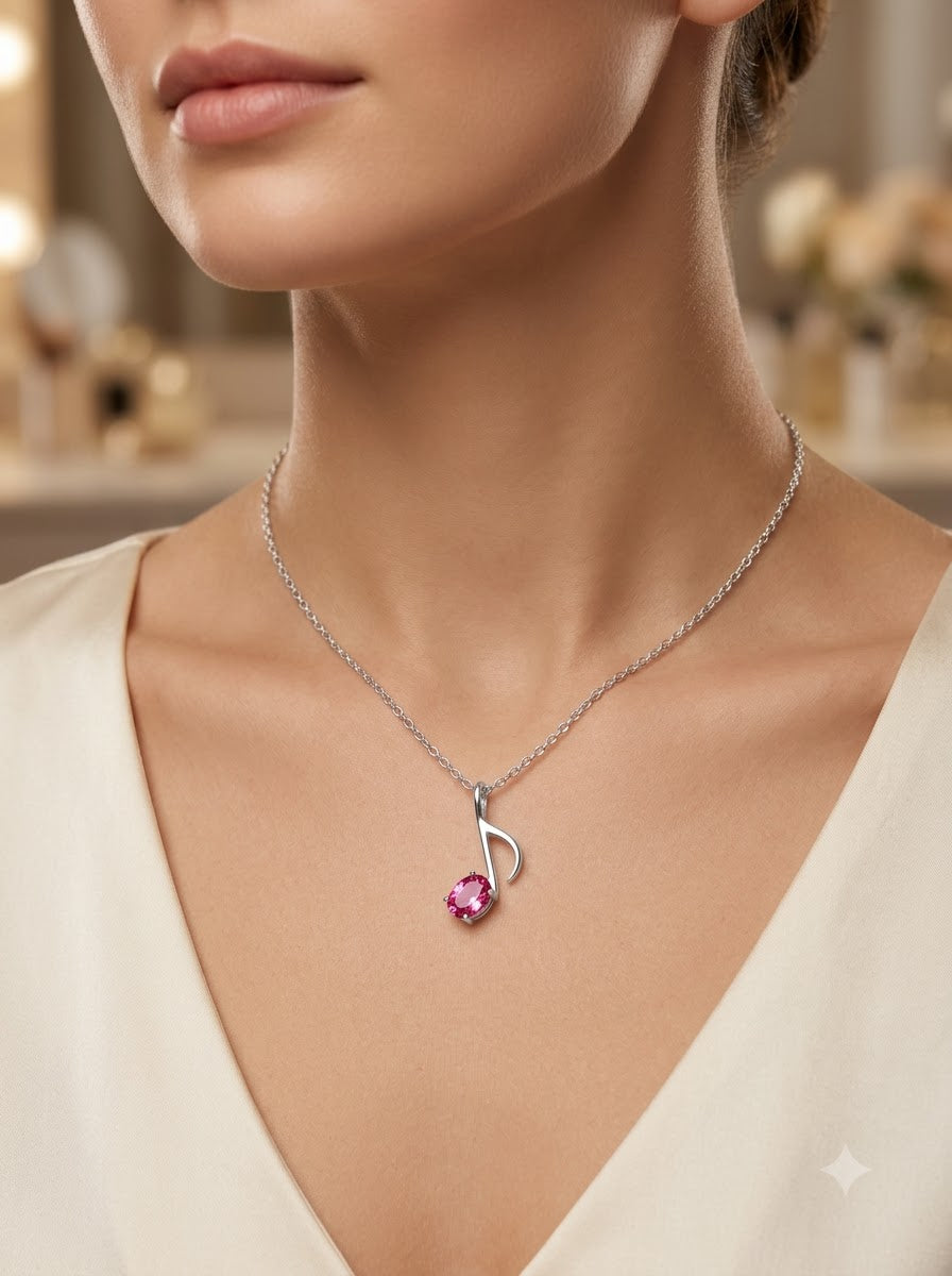Music Note Pink Stone Necklace
