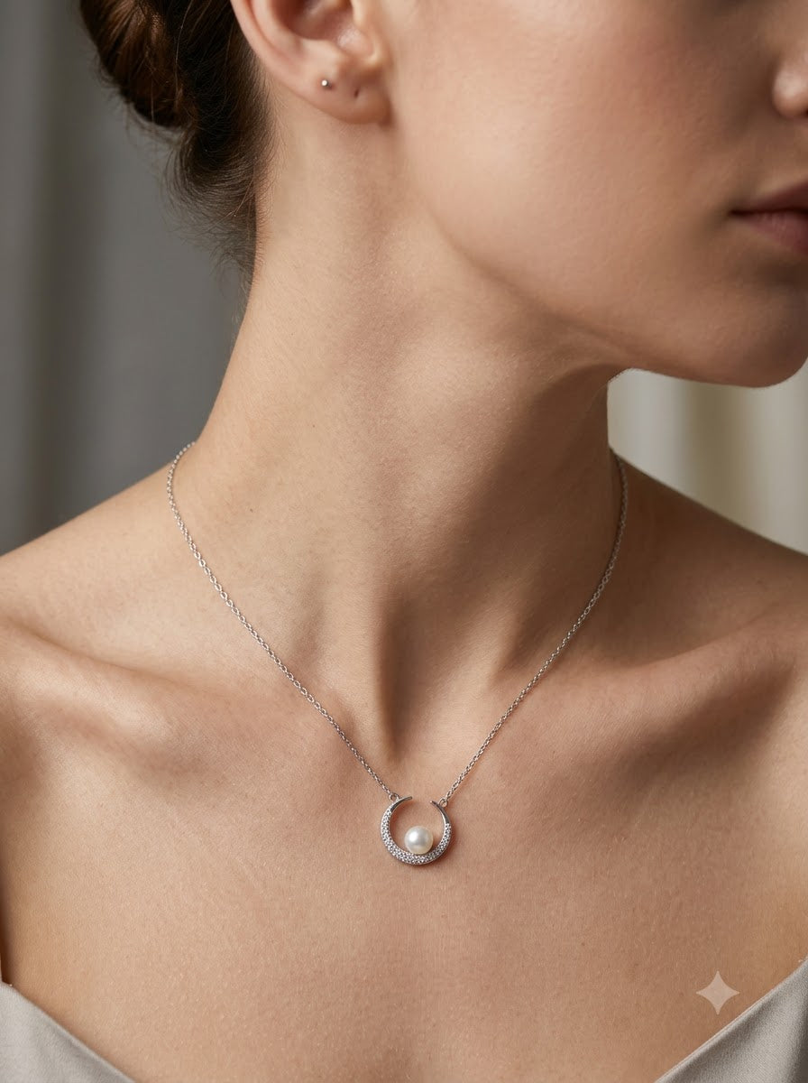 Moon Pearl CZ Necklace
