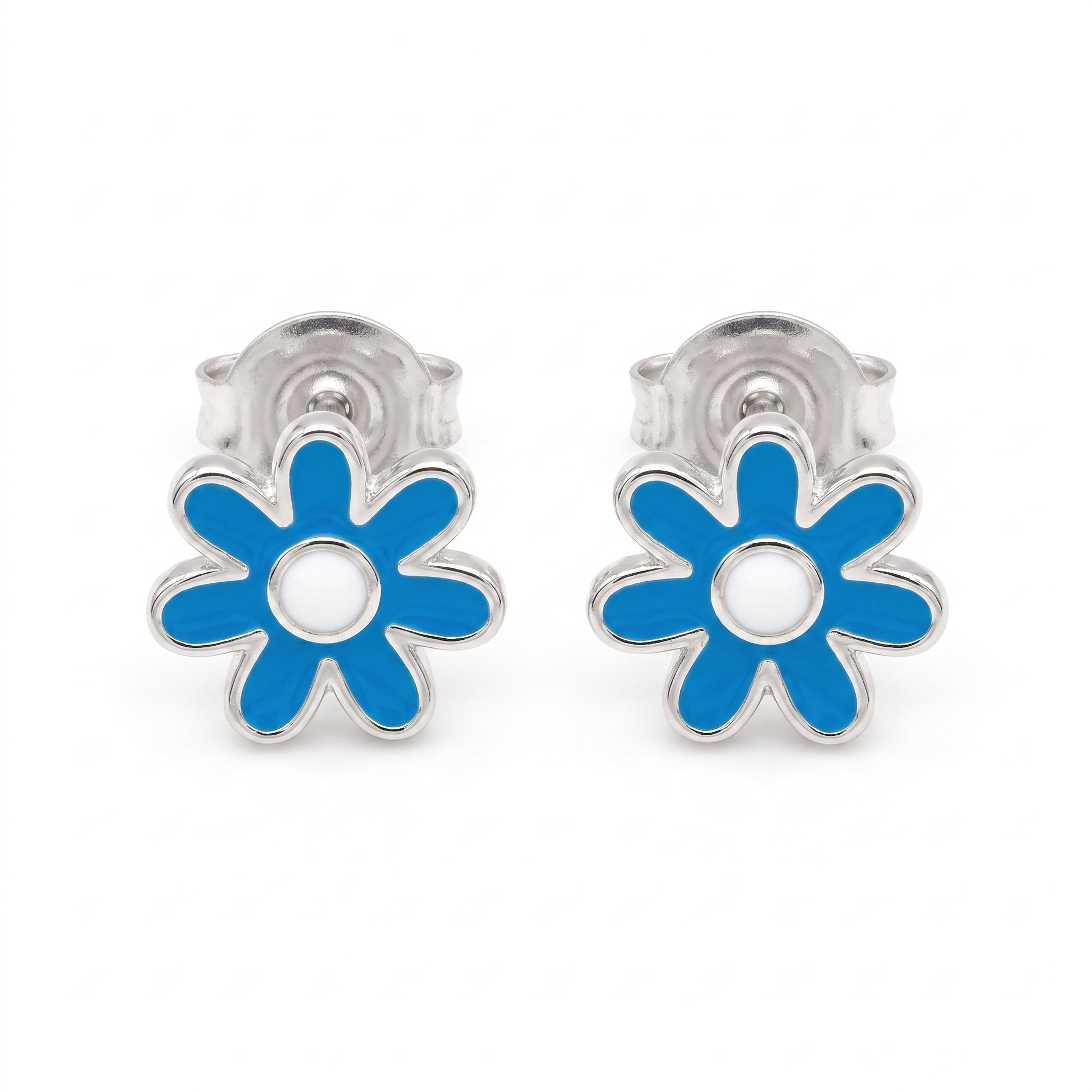 Blue Daisy Enamel Stud Earrings