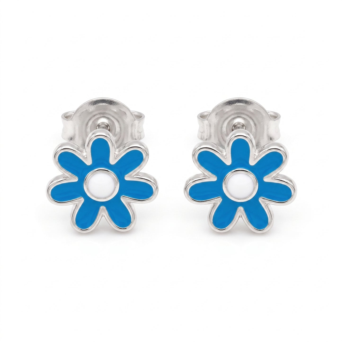 Blue Daisy Enamel Stud Earrings