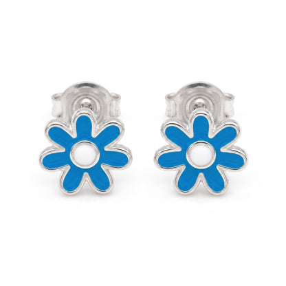 Blue Daisy Enamel Stud Earrings