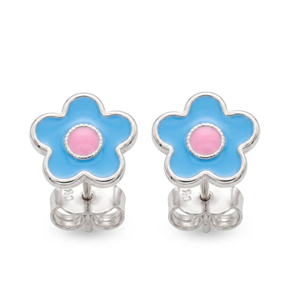 Sky Blue Daisy Enamel Stud Earrings