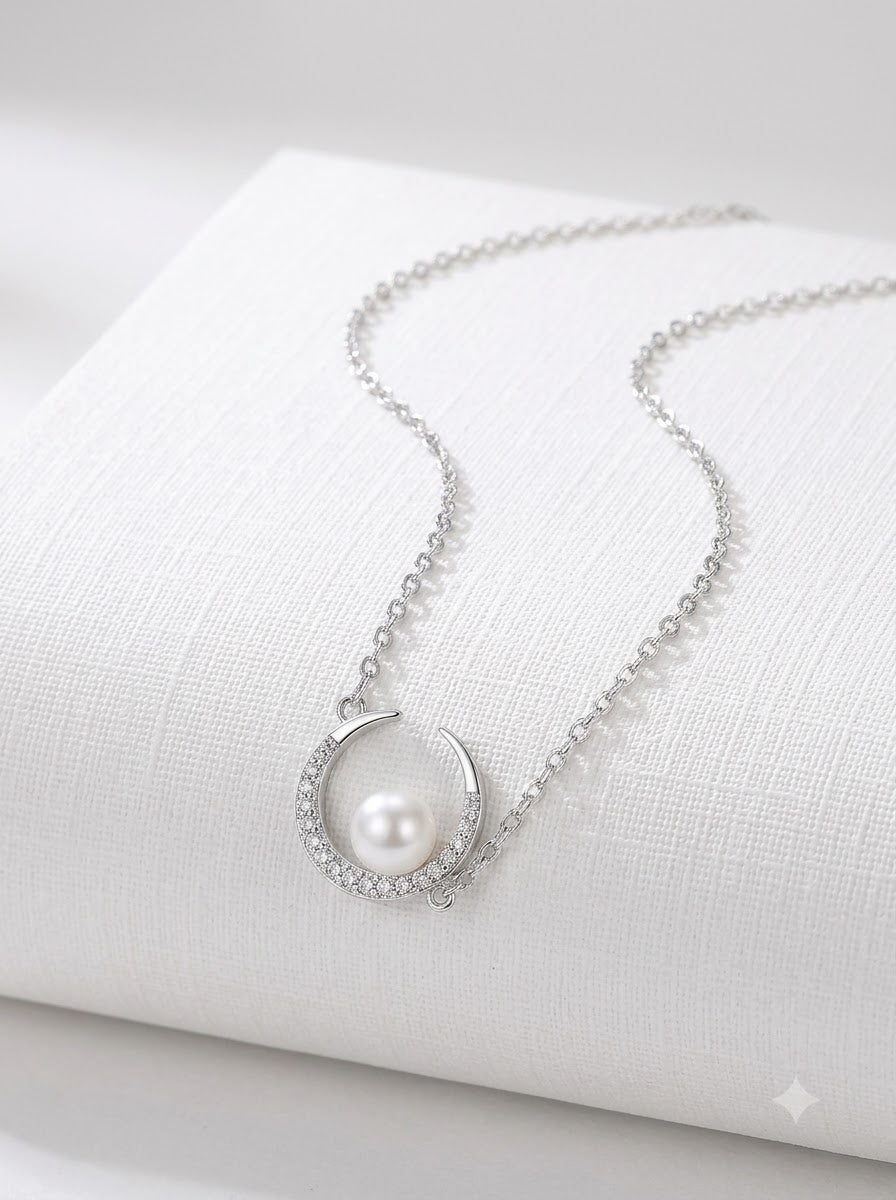 Moon Pearl CZ Necklace