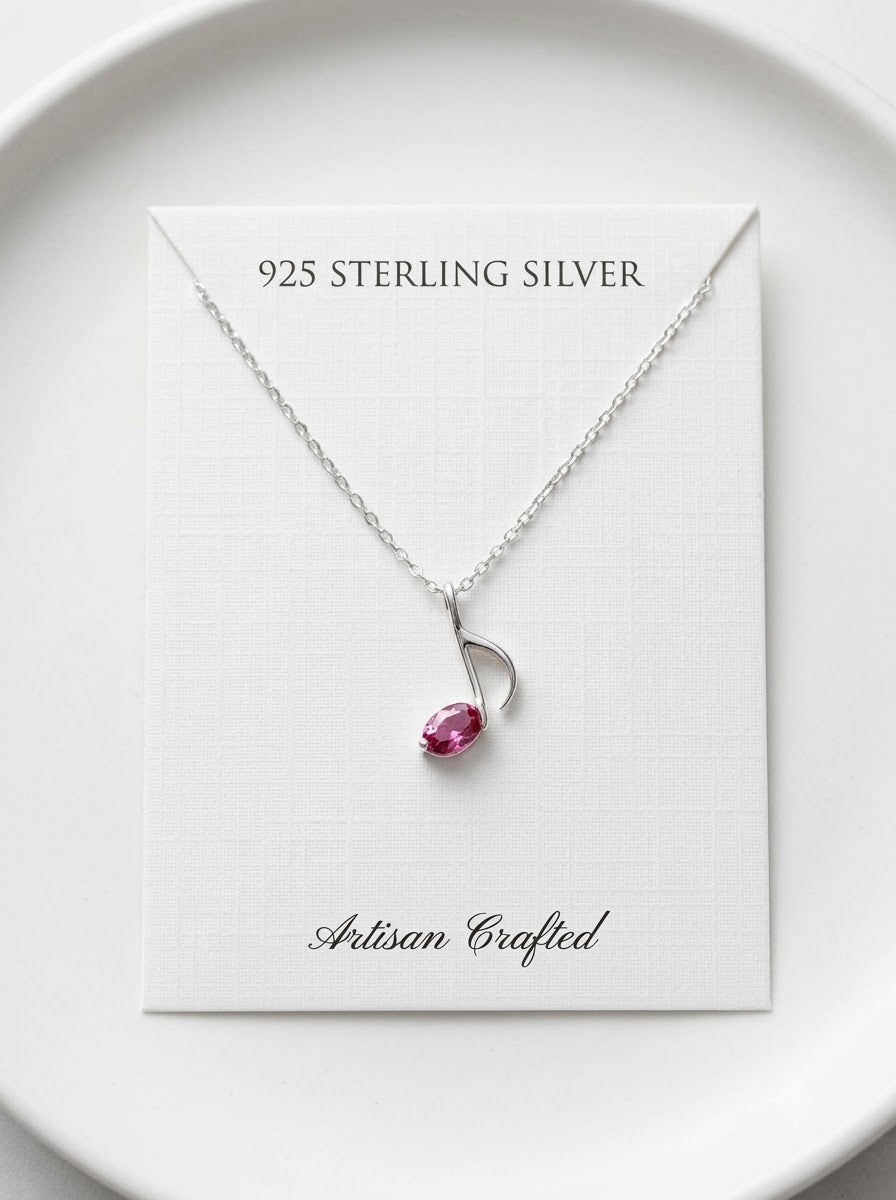 Music Note Pink Stone Necklace