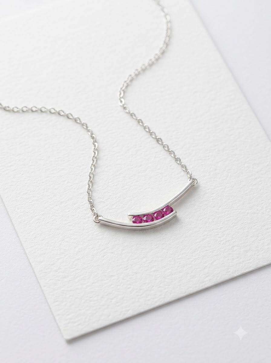 Smile Bar Pink CZ Necklace
