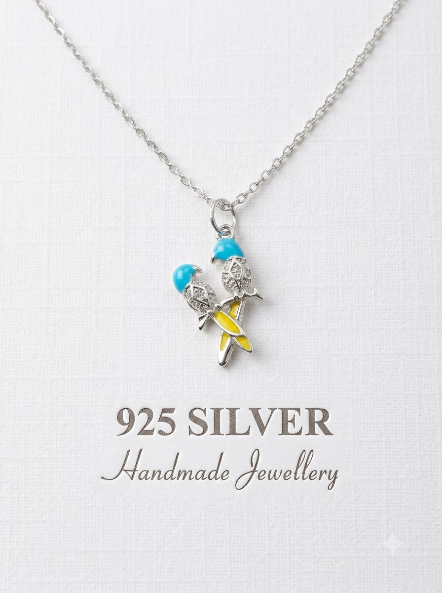 Lovebirds Enamel  Necklace