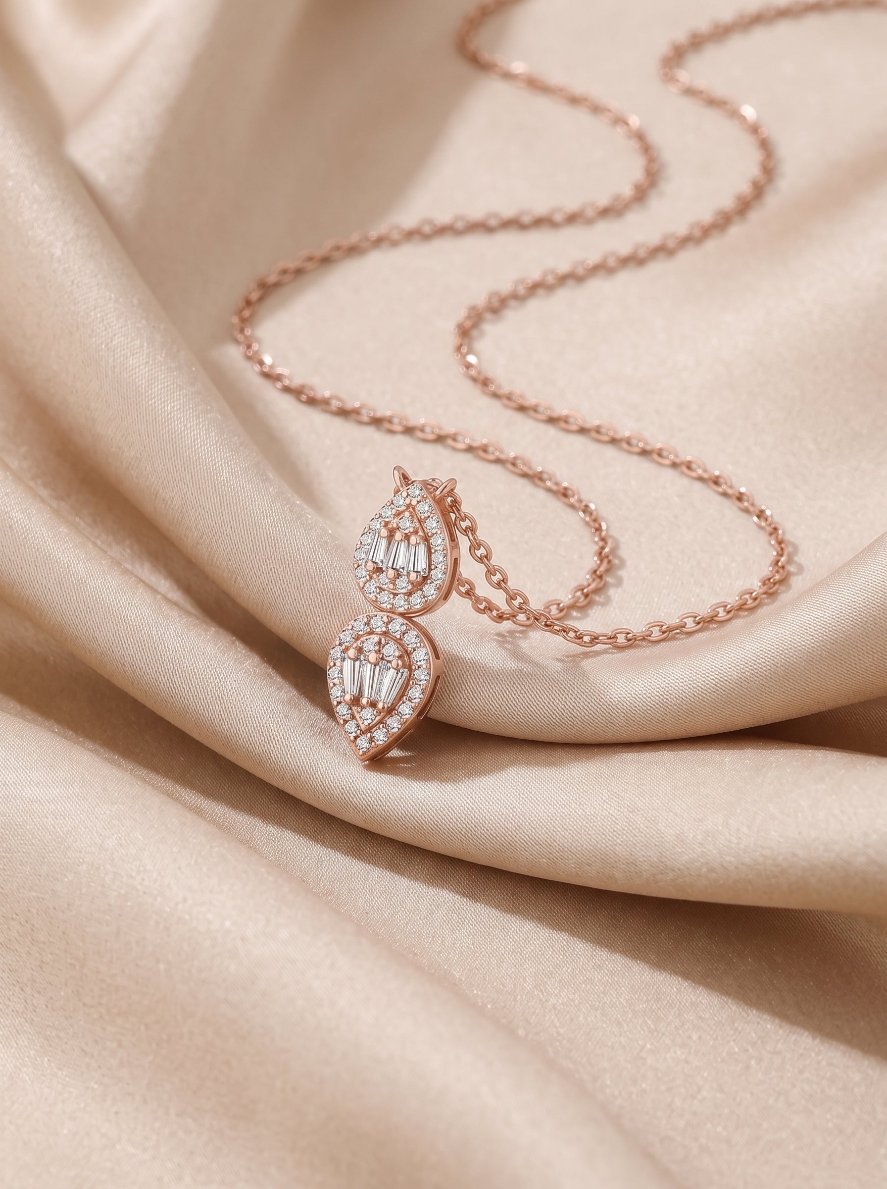 Double Teardrop Baguette Halo Pendant