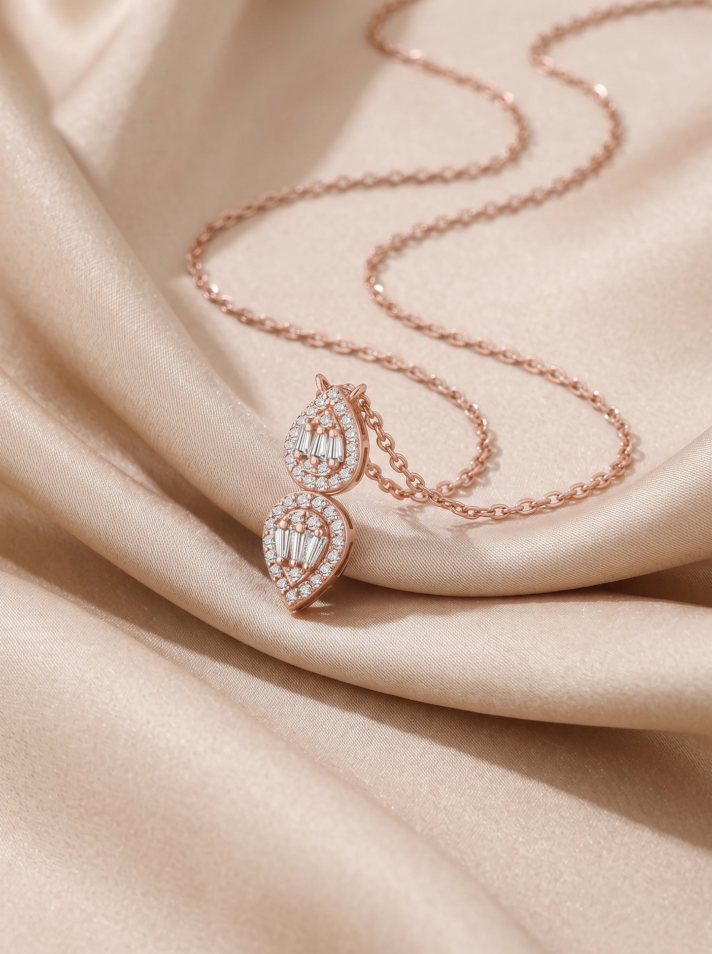 Double Teardrop Baguette Halo Pendant