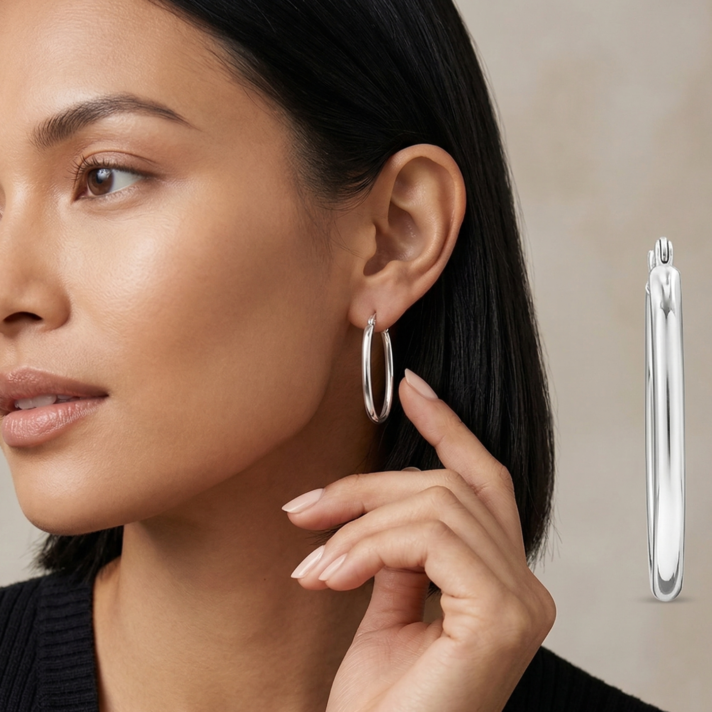 Silver Sleek Oval Hoops
