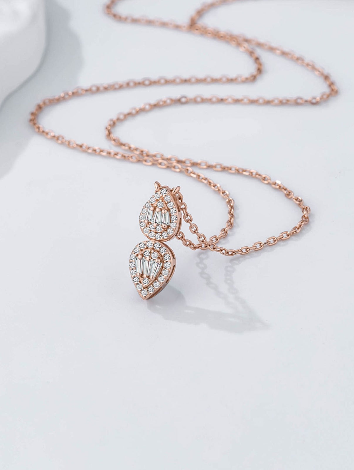 Double Teardrop Baguette Halo Pendant