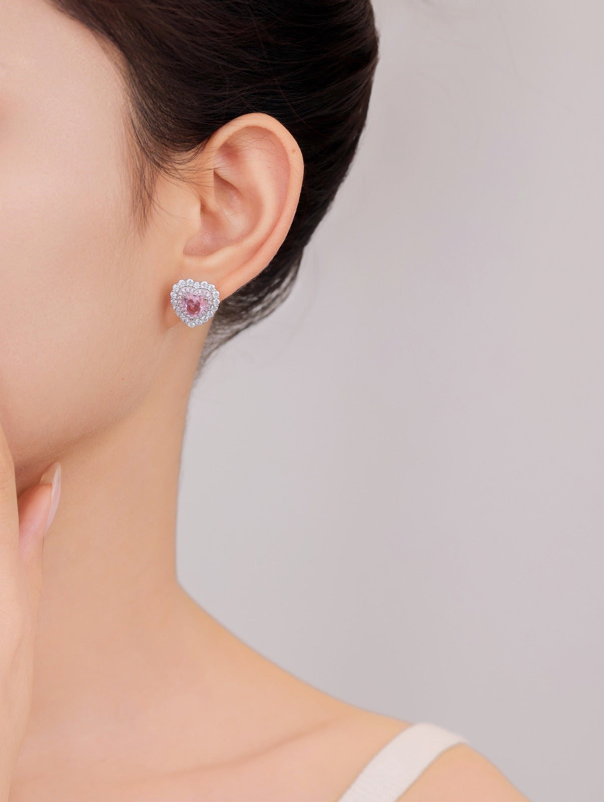 Pink Heart Double Halo Stud Earrings