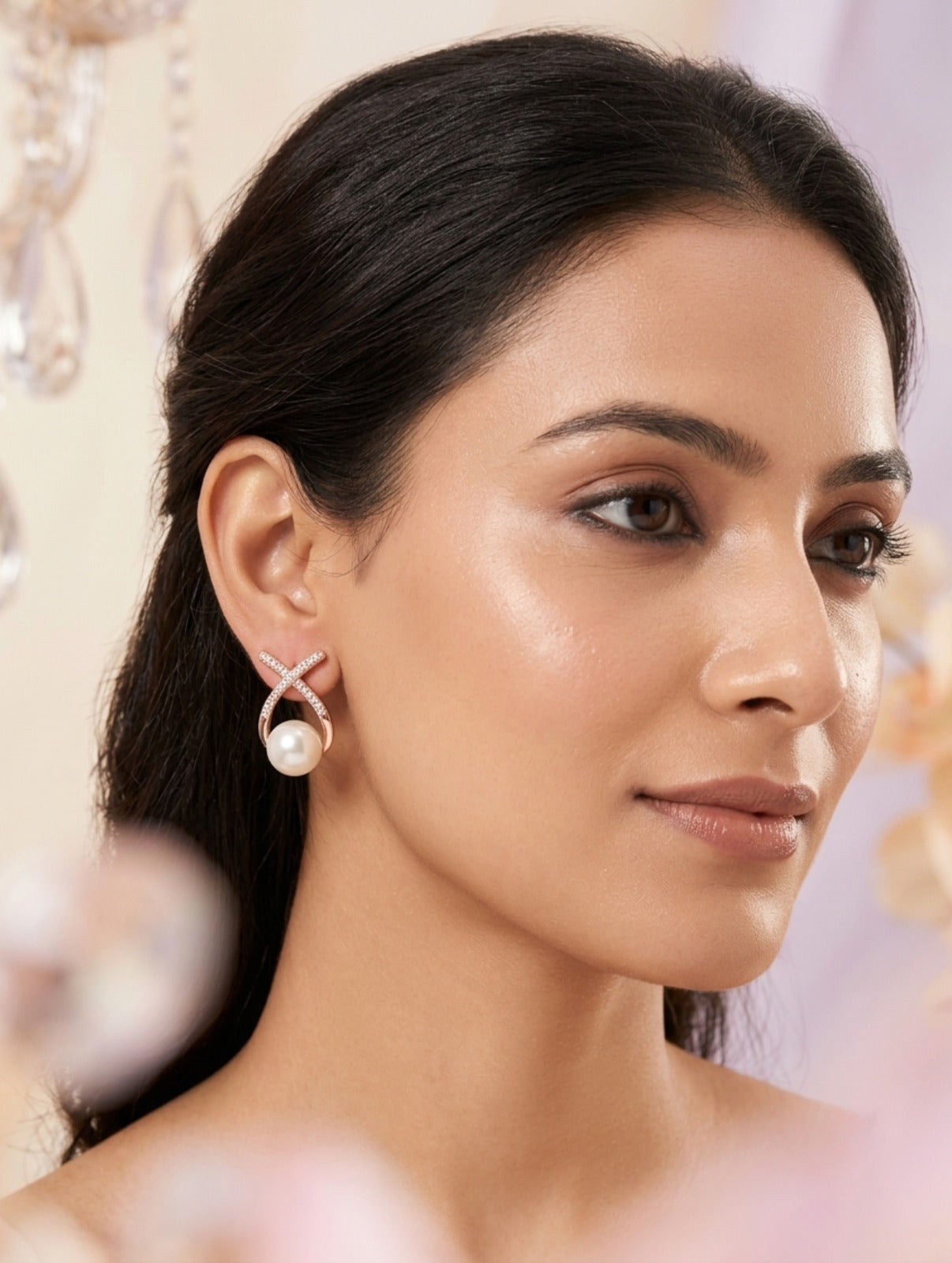 Pink Heart Double Halo Stud Earrings